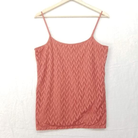 Loft Outlet Cami Tank Top Womens Large Coral Pink Cut Out Overlay Layer - Picture 9 of 9